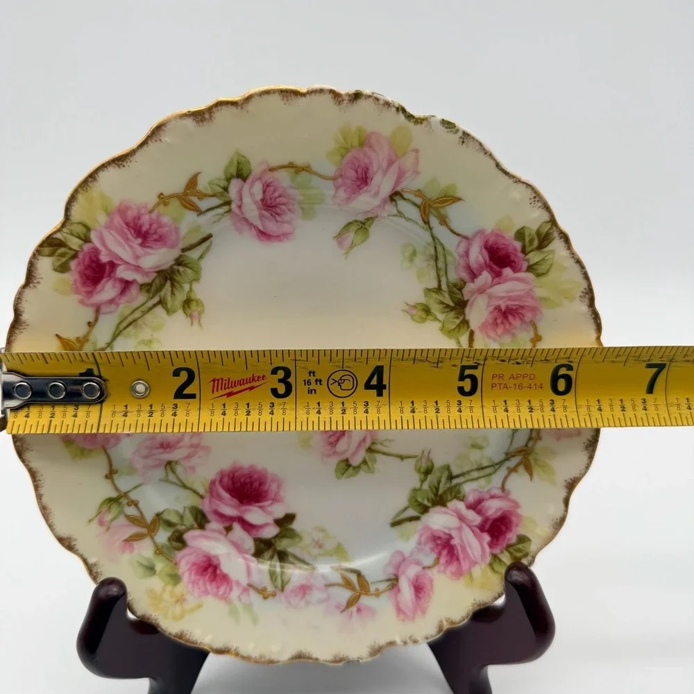 Elite Limoges France Gold Trim Pink White Rose Plate